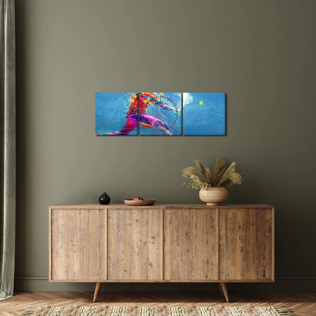 Tablou - Jucător de tenis pictat (cu ceas) (90x30 cm)