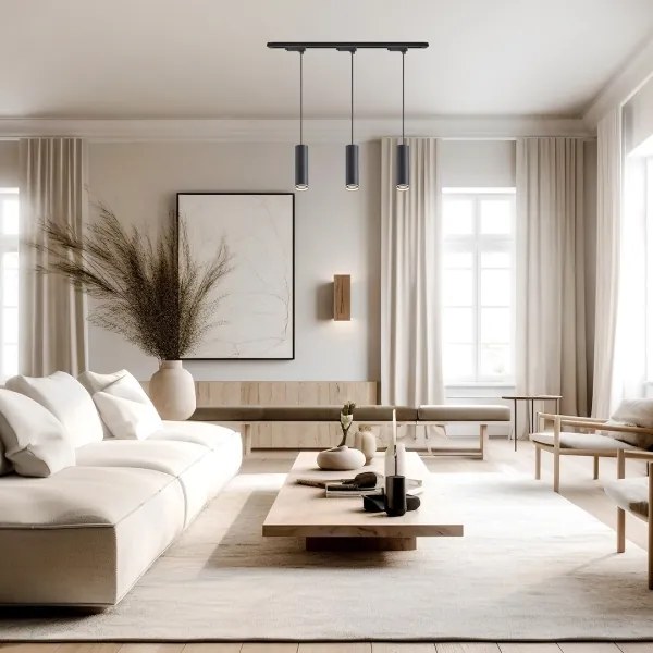 Lustră suspendată pe cablu pentru sistem de șină PIPE, 3x GU10, 10W, 230V, neagră