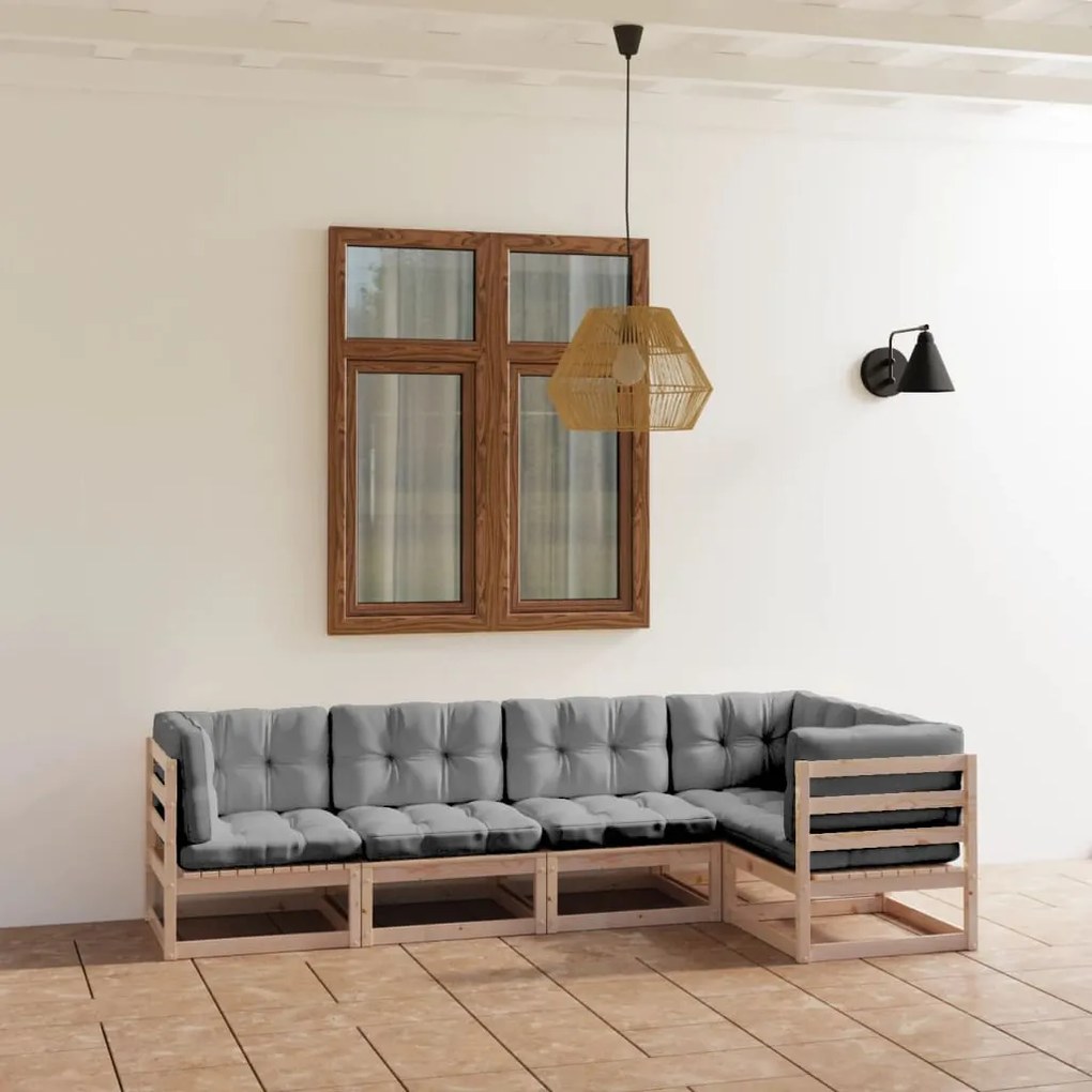 vidaXL Set mobilier de grădină, 5 piese, cu perne, lemn masiv de pin