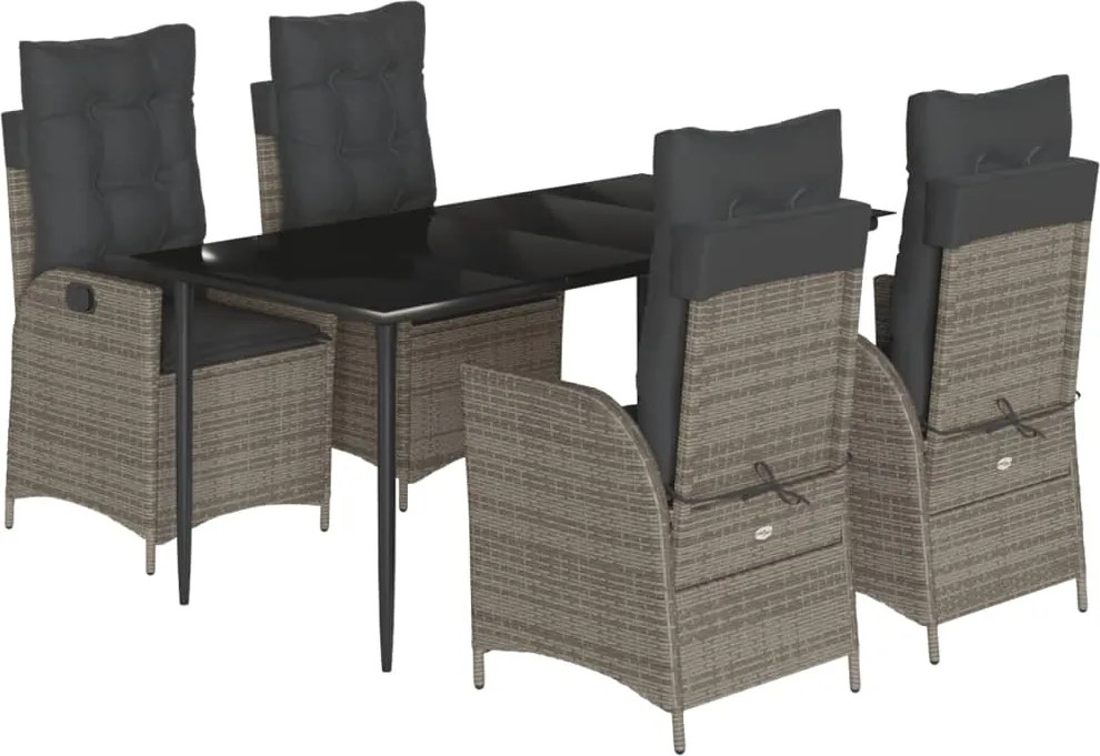 vidaXL Set mobilier de grădină cu perne, 5 piese, gri, poliratan