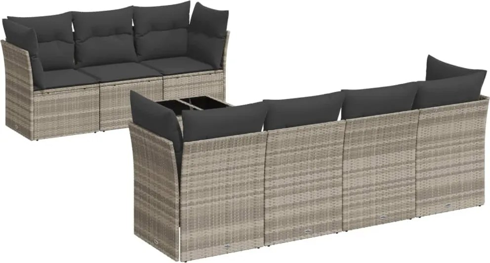 vidaXL Set mobilier de grădină cu perne, 8 piese gri deschis poliratan