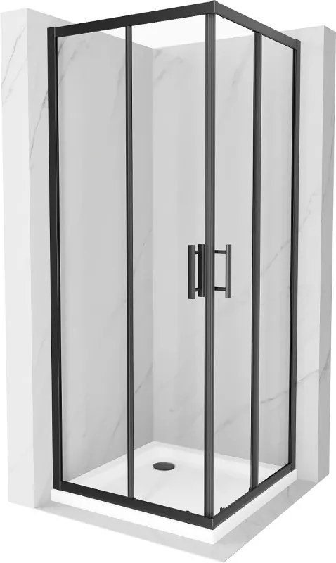 Mexen Rio cabina de duș pătrată 70 x 70 cm, transparentă, neagră + cadă Flat, albă - 860-070-070-70-00-4010B