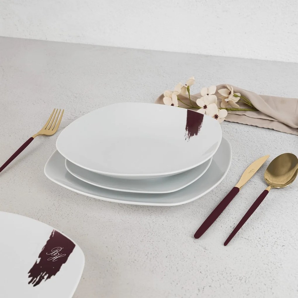 BerlingerHaus Set de 18 farfurii Leonardo, alb-bordó