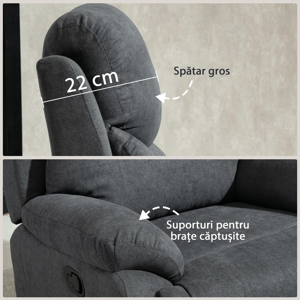 Canapea Rabatabila HOMCOM Ergonomica cu Baza Metalica, Scaun capitonat cu Cotiere, pentru Sufragerie, Dormitor, Birou, Gri Inchis | Aosom Romania