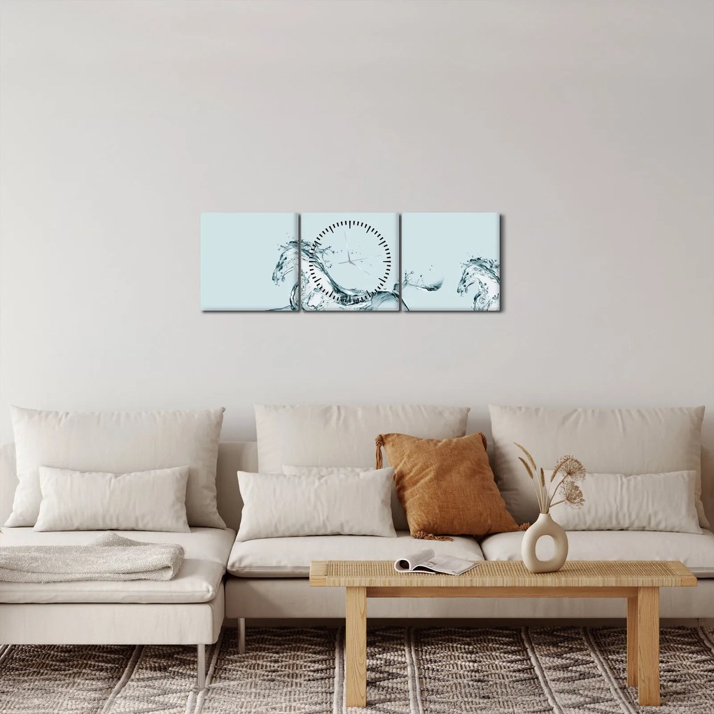 Tablou - Cai din picături de apă (cu ceas) (90x30 cm)