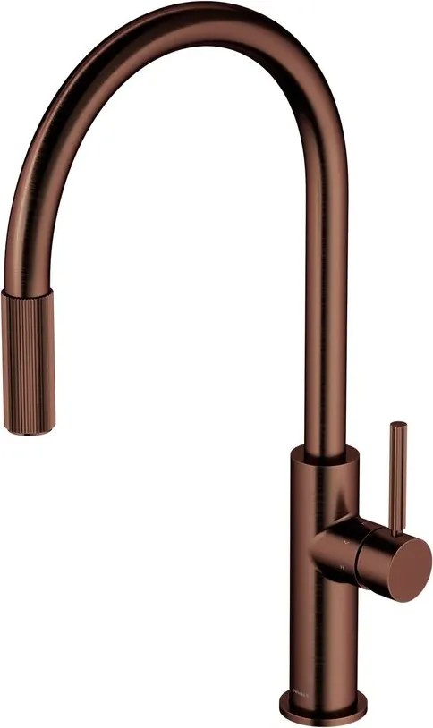 Baterie bucatarie cu dus extractibil Omnires Switch cu sistem filtrare apa finisaj cupru antichizat periat