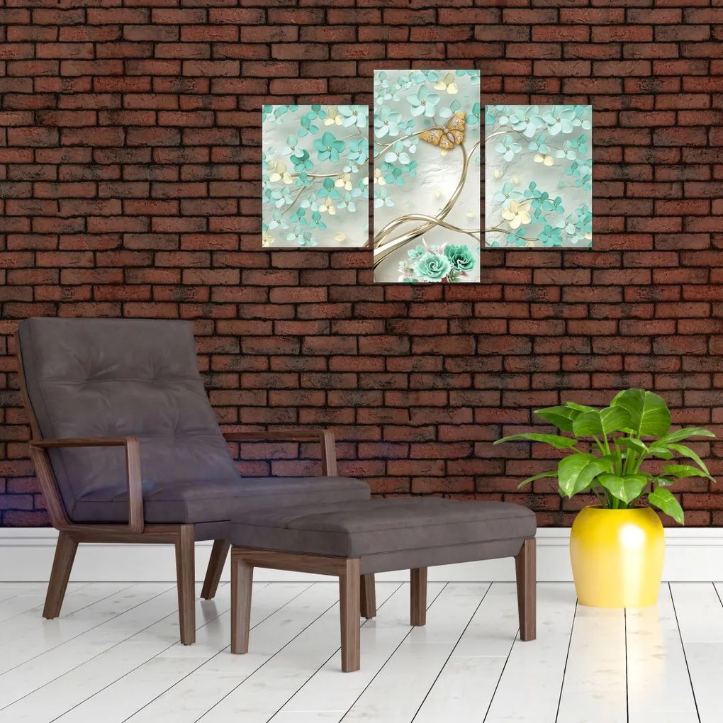 Tablou cu flori și fluturi (90x60 cm)