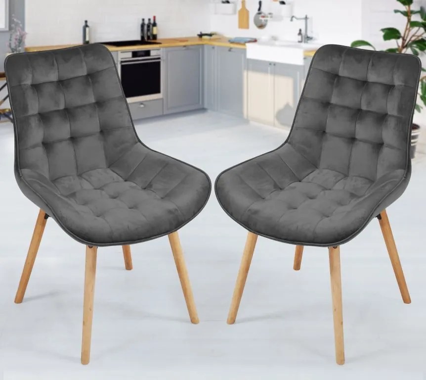 MIADOMODO Set scaune de sufragerie matlasate, gri închis 2 b