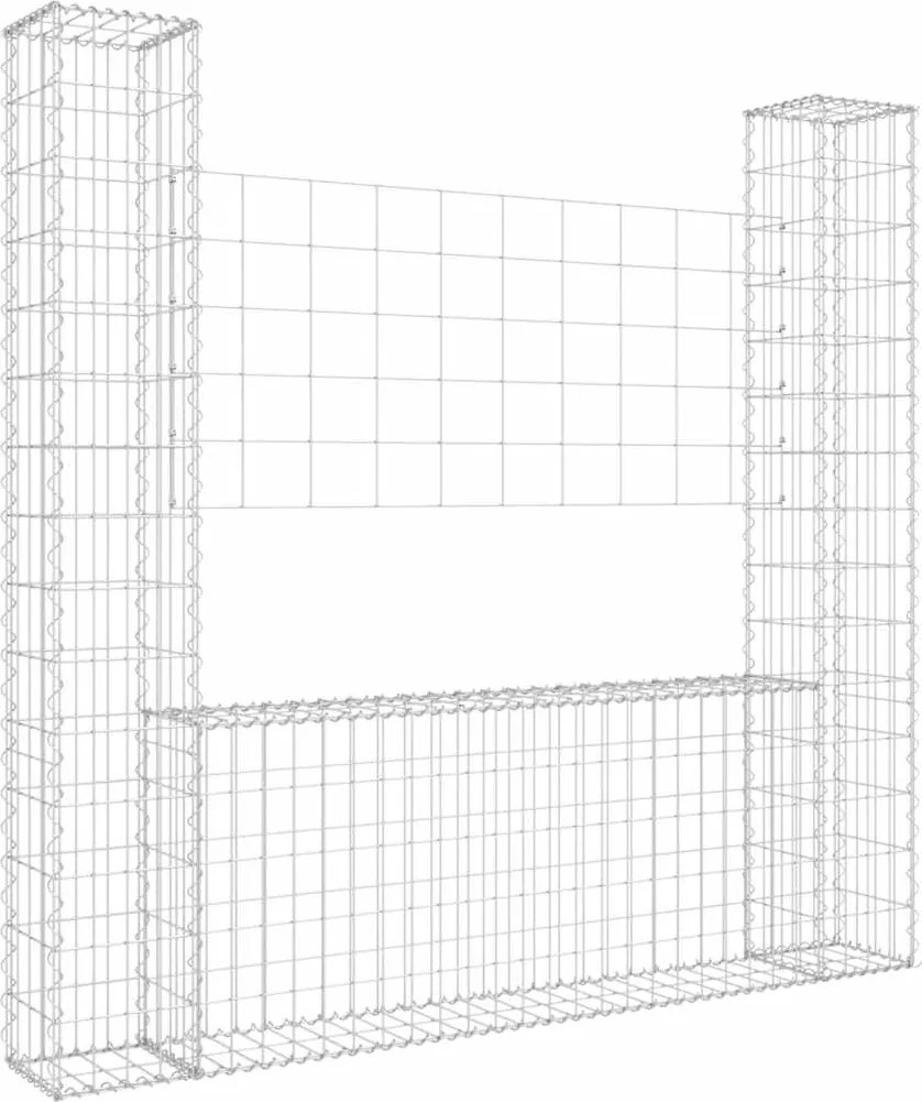 vidaXL Coș gabion în formă de U, cu 2 stâlpi, 140x20x150 cm, fier