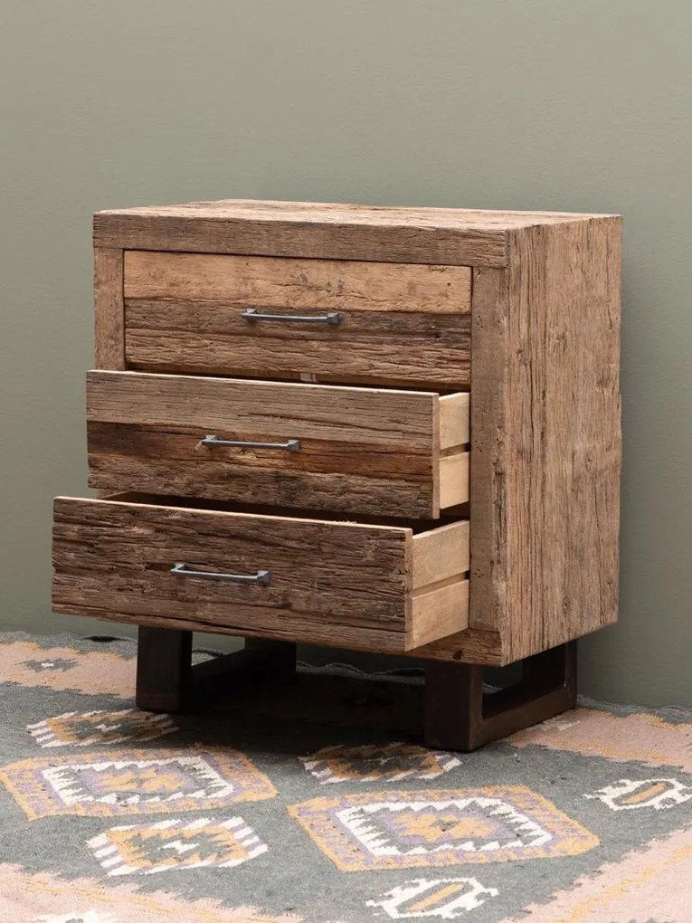 Comoda natur, din lemn reciclat, cu 3 sertare, aspect rustic, Endor