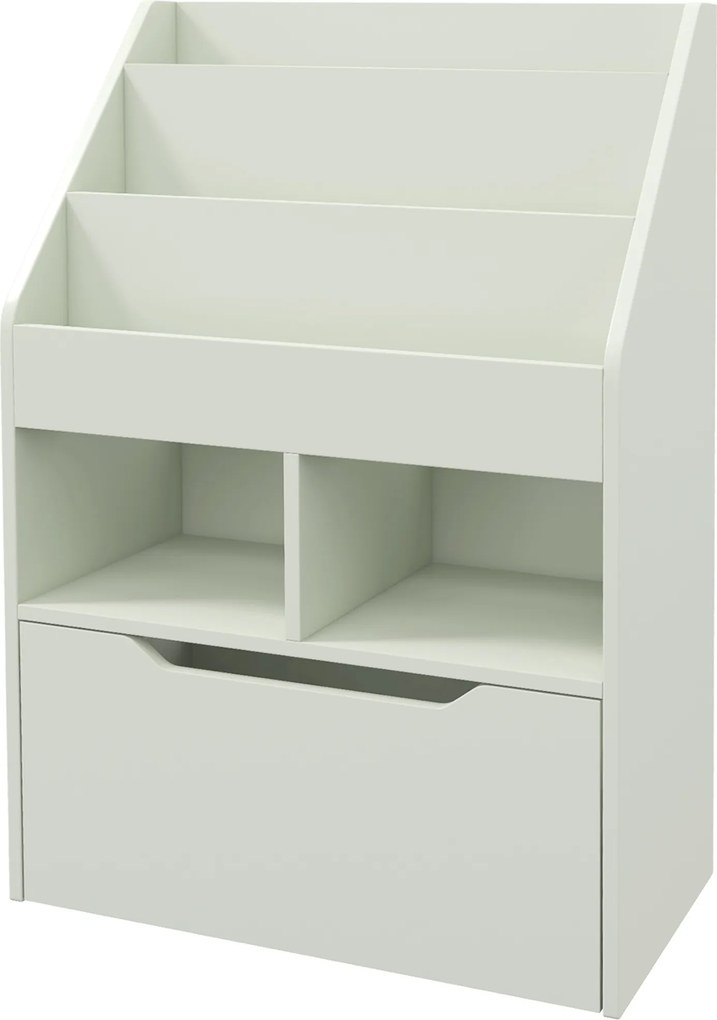 HOMCOM Bibliotecă pentru Copii cu Rafturi și Sertar, Raft Mobil pentru Jucării și Cărți, Dimensiuni 60x29.9x90 cm, Verde Strălucitor | Aosom România