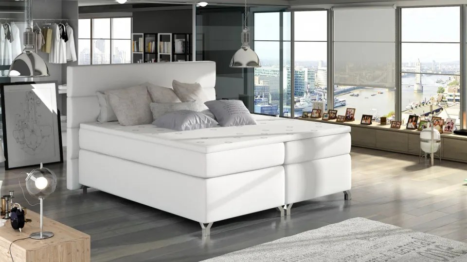 Pat tapitat boxspring, cu spatiu pentru depozitare, 180X200 cm, Amadeo 1, Eltap (Culoare: Alb)