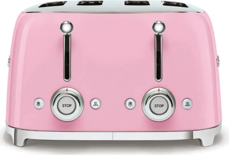 Prăjitor de pâine SMEG 50's Style TSF03PKEU, 2000 W, 4 felii, 6 niveluri, Tava pentru firimituri, Cablu integrat, Oțel inoxidabil, Roz
