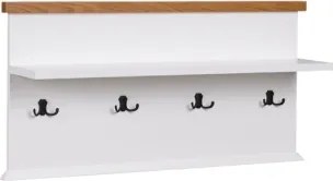 Panou cuier GALINEO 03 – 99x22x50.5 cm – Alb / Stejar natural