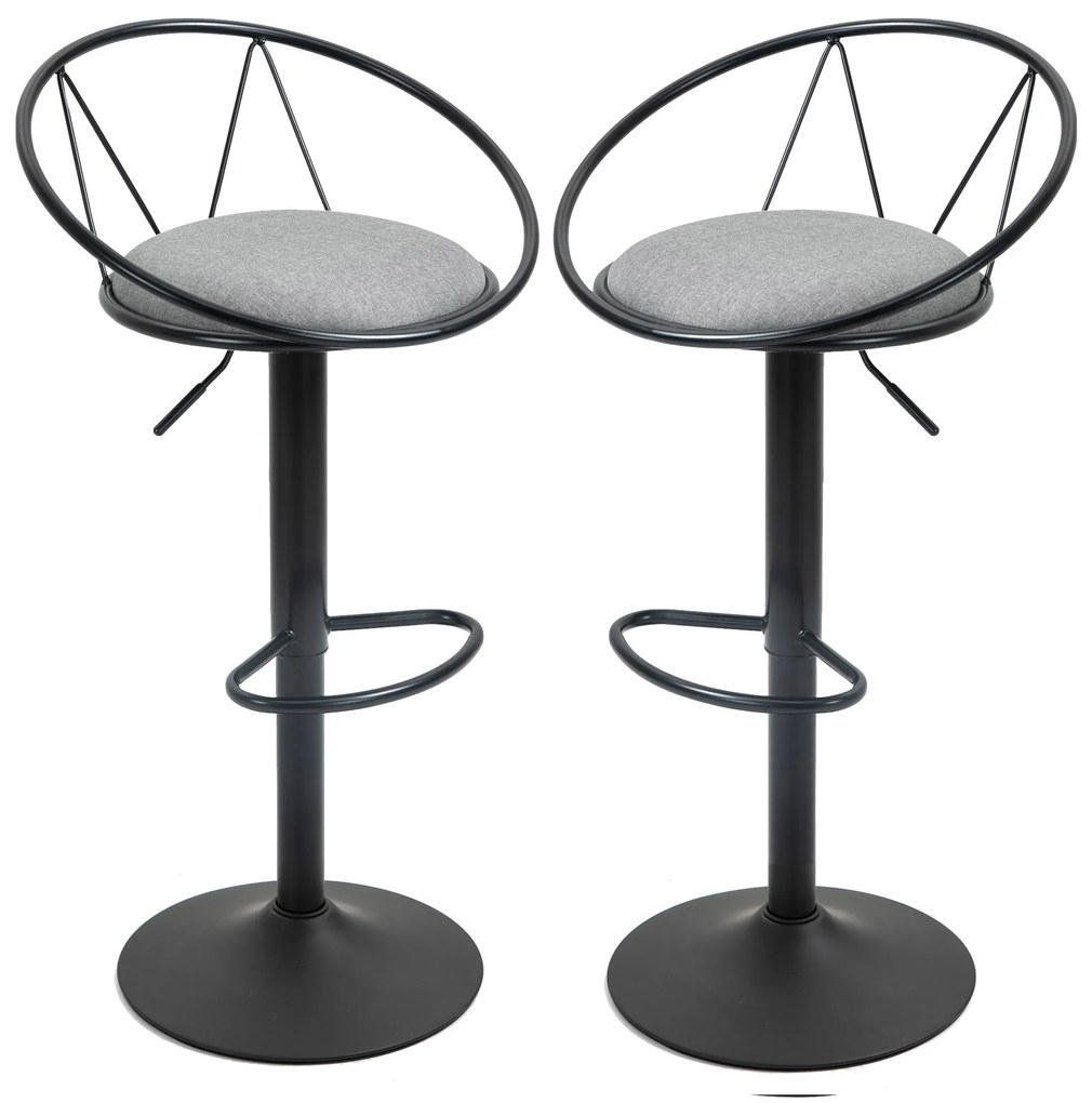 HOMCOM Set de 2 taburete de Bar Design neo-retro reglabil pivotant cu Suport pentru Picioare metal Negru Lână Gri | Aosom Romania