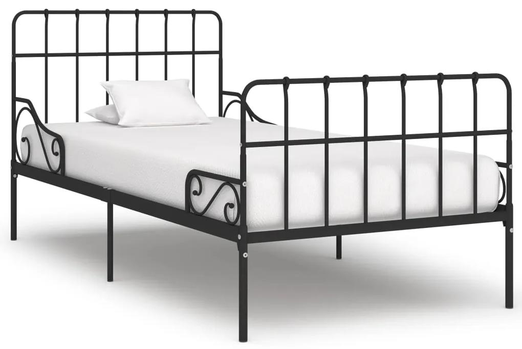 284608 vidaXL Cadru de pat cu bază din șipci, negru, 90 x 200 cm, metal