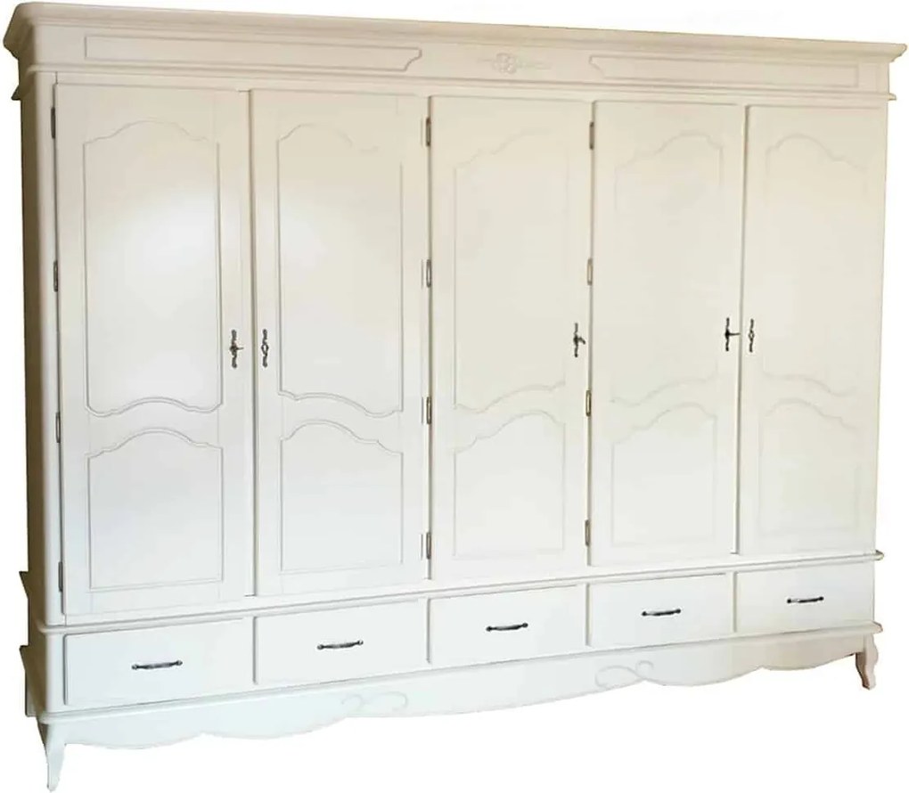 Dulap lemn masiv alb antic Casandra, 281 × 60 × 216 cm