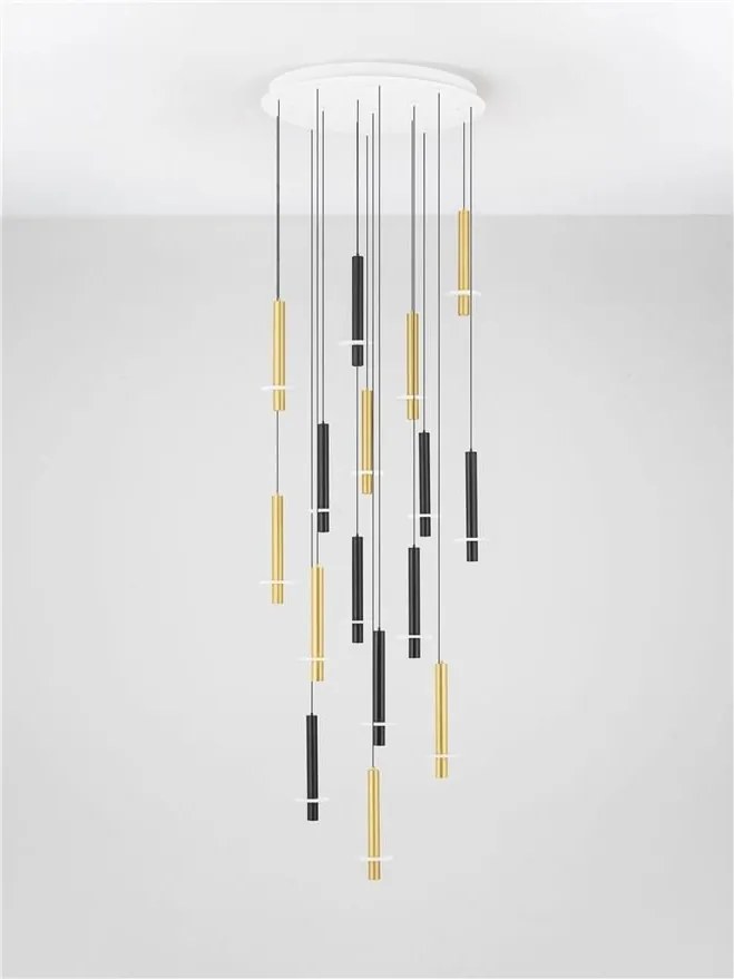 Lustra cu 16 Pendule tub subtire aluminiu auriu si negru LED NOEMI