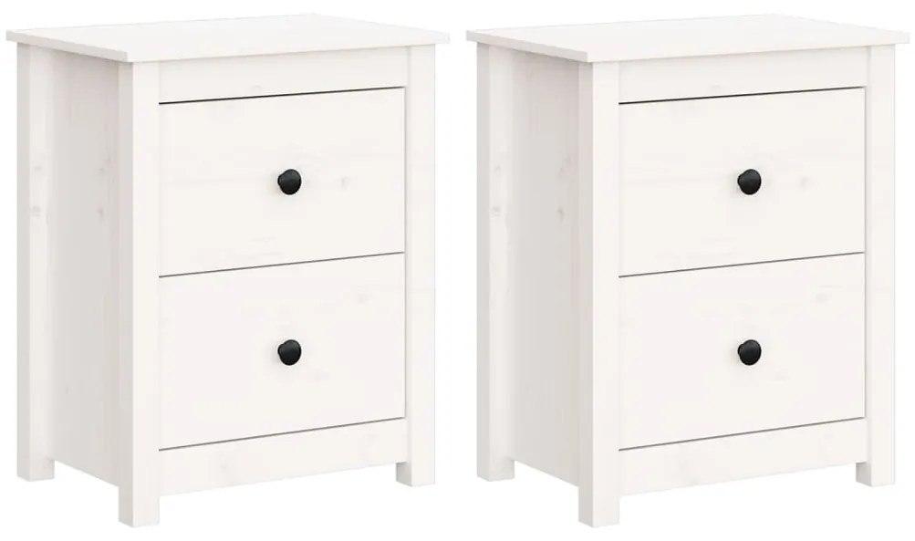 813682 vidaXL Noptiere, 2 buc., alb, 50x35x61,5 cm, lemn masiv de pin