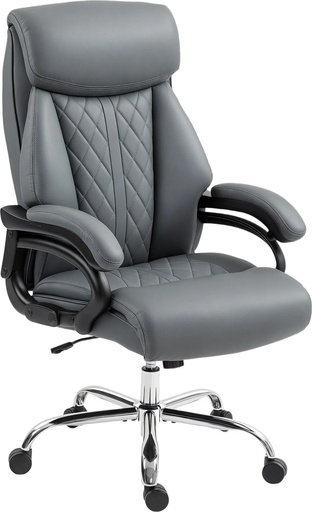 HOMCOM Fotoliu executiv, scaun pentru persoane înalte și robuste suport 150 kg din piele PU cu pernuță cu arcuri, gri antracit | Aosom Romania
