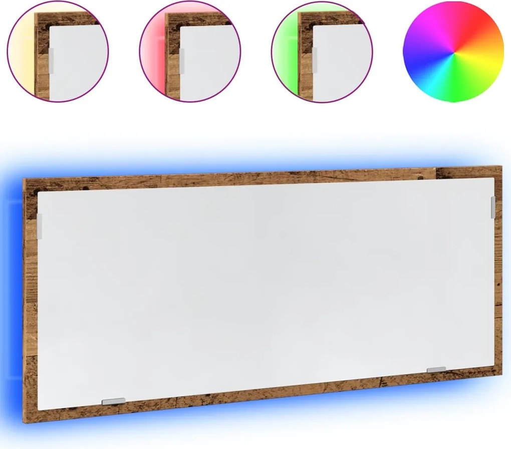 vidaXL Oglindă de baie LED lemn vechi, 100x8,5x37 cm lemn prelucrat