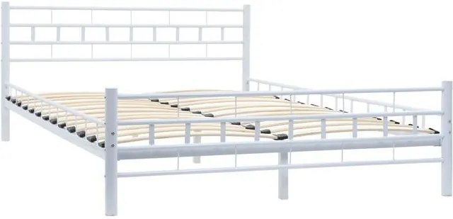 Cadru de pat metalic cu bază șipci alb 140x200 cm design bloc