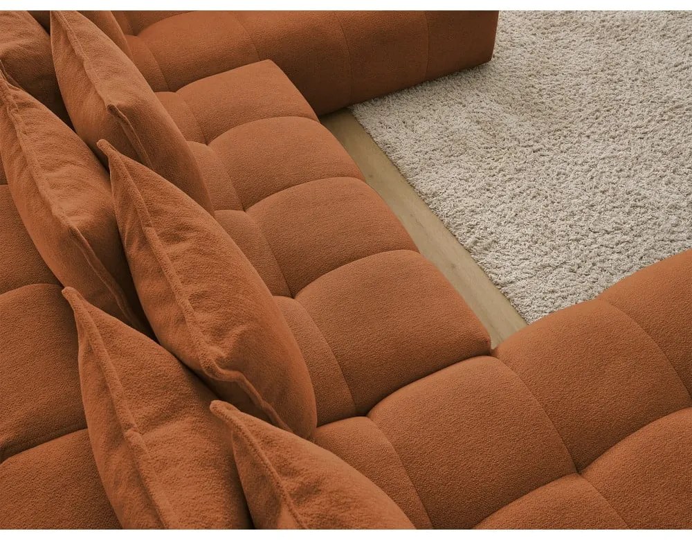 Colțar teracotă extensibil/cu spațiu de depozitare cu tapițerie din chenille (cu colț pe partea dreaptă/în formă de "U") Everest – Bobochic Paris