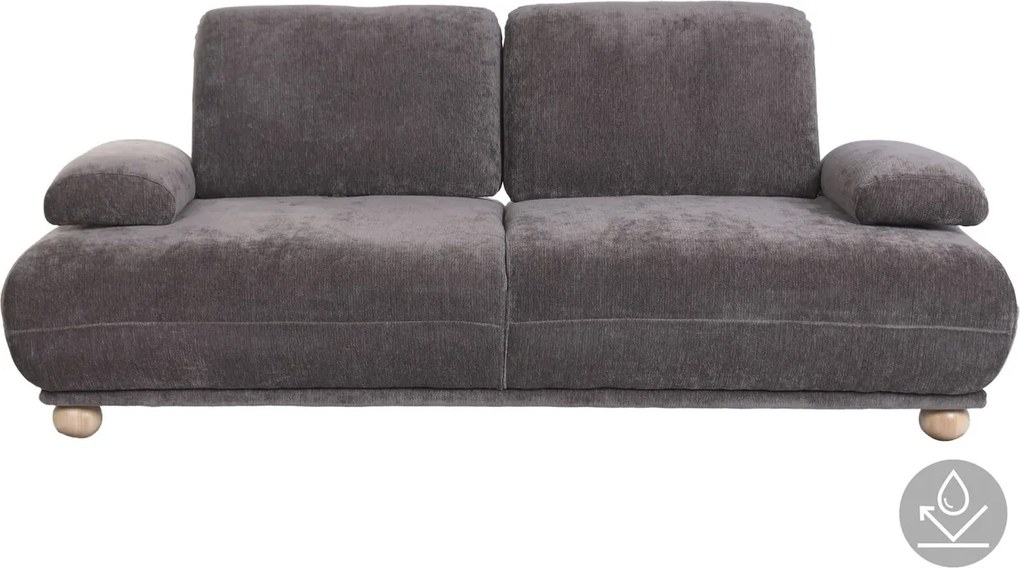 Canapea cu 3 locuri din bumbac, gri, spătar rabatabil, picioare sferice din lemn, material rezistent la pete, 85 x 220 x 111 cm, „Èze”