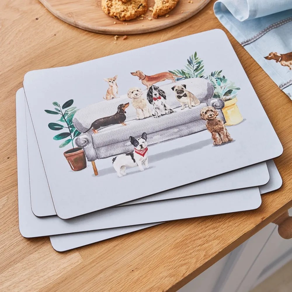 Set de 4 suporturi farfurii din plută 21.5x29 cm Curious Dogs - Cooksmart ®