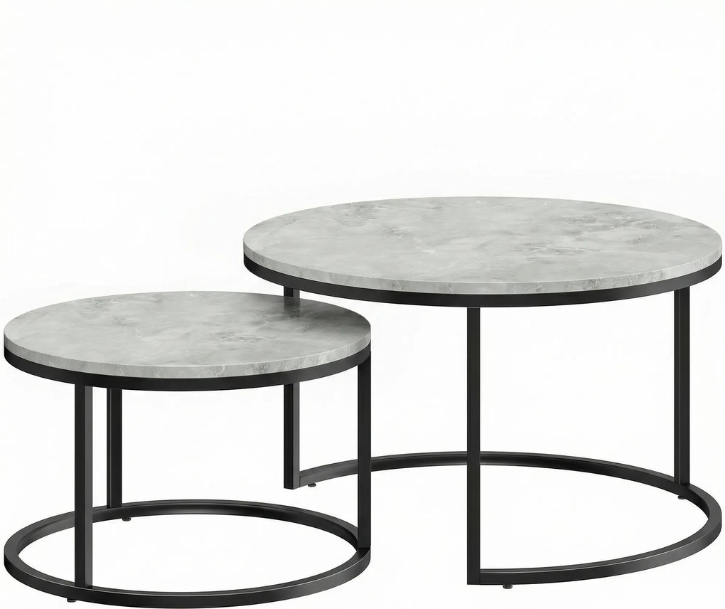 HOMCOM Set 2 măsuțe de cafea moderne, suprapuse, rotunde, gri marmorat | Aosom Romania