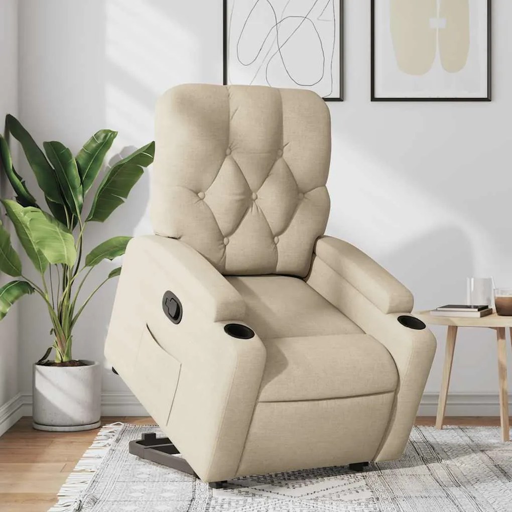 vidaXL Fotoliu rabatabil cu ridicare pe verticală, crem, textil