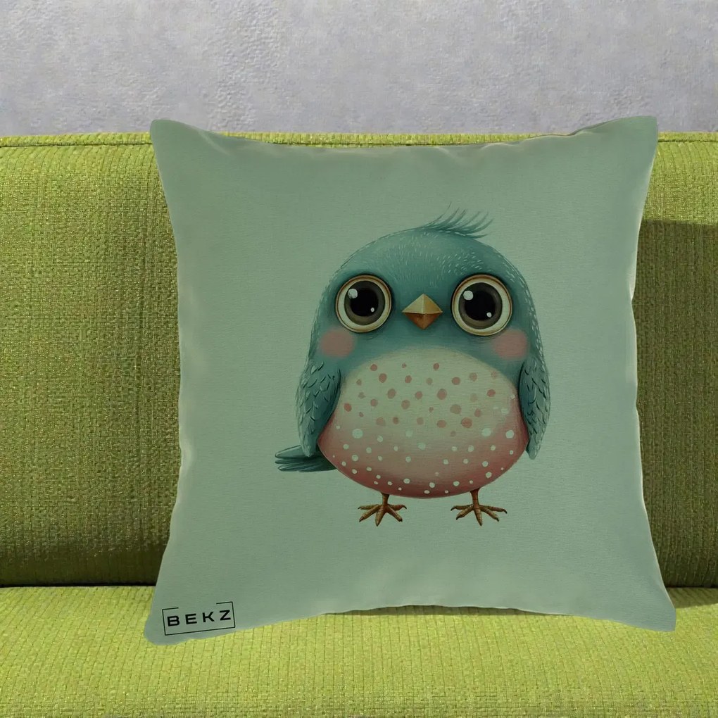 Perna Decorativa Pasare Teal-Roz cu Pete, 40x40 cm, Verde, Husa Detasabila, Perna Inclusa, BEKZ®