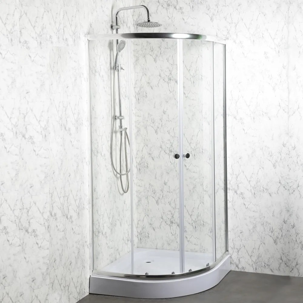 Cabină de duș curbată Leo 80 cromată cu cădiță de duș