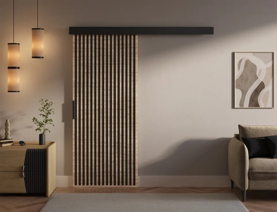 Ușă glisantă Perion – 86x1.6x205 cm – Sonoma / Negru