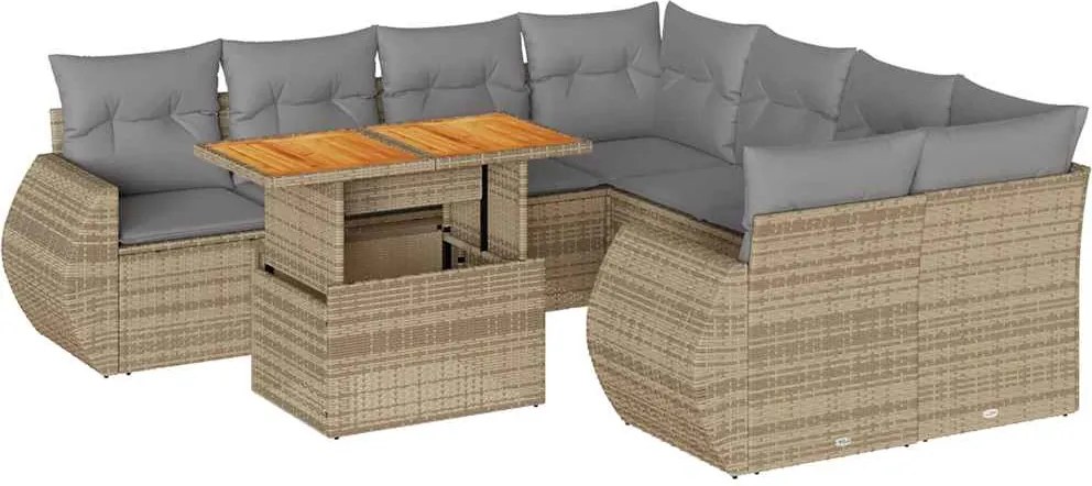 vidaXL Set canapele de grădină, 9 piese, cu perne, bej, poliratan
