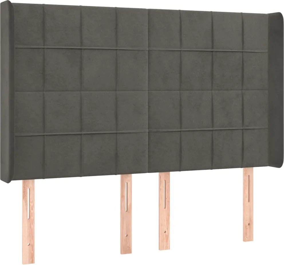 vidaXL Tăblie de pat cu aripioare gri închis 147x16x118/128 cm catifea
