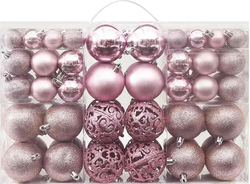 vidaXL Set globuri de Crăciun, 100 piese, roz