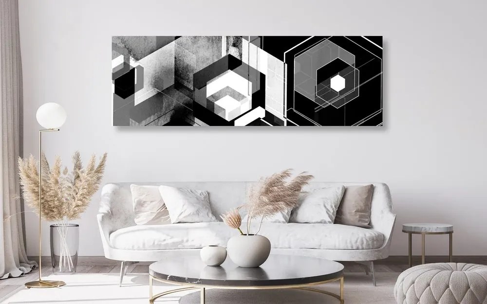 Tablou geometrie futuristă în design alb-negru