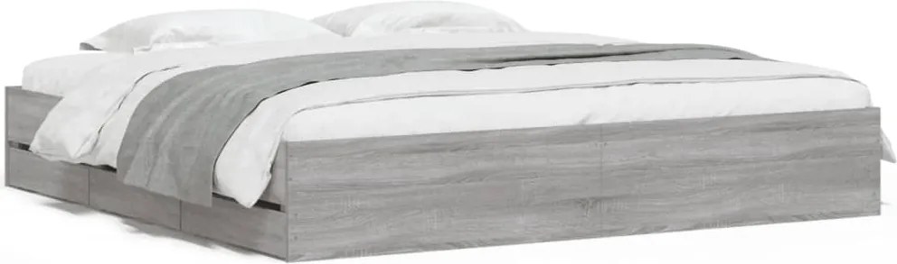 vidaXL Cadru de pat cu sertare gri sonoma 200x200 cm lemn prelucrat