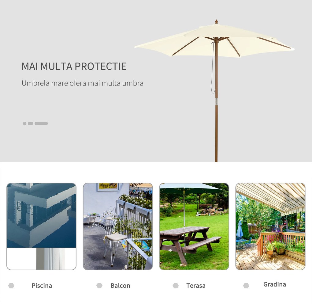 Outsunny Umbrelă Rotundă de Grădină din Bambus și Poliester 2.5x2.3m Crem/Alb | Aosom Romania