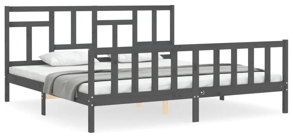 3193163 vidaXL Cadru pat cu tăblie 200x200 cm, gri, lemn masiv