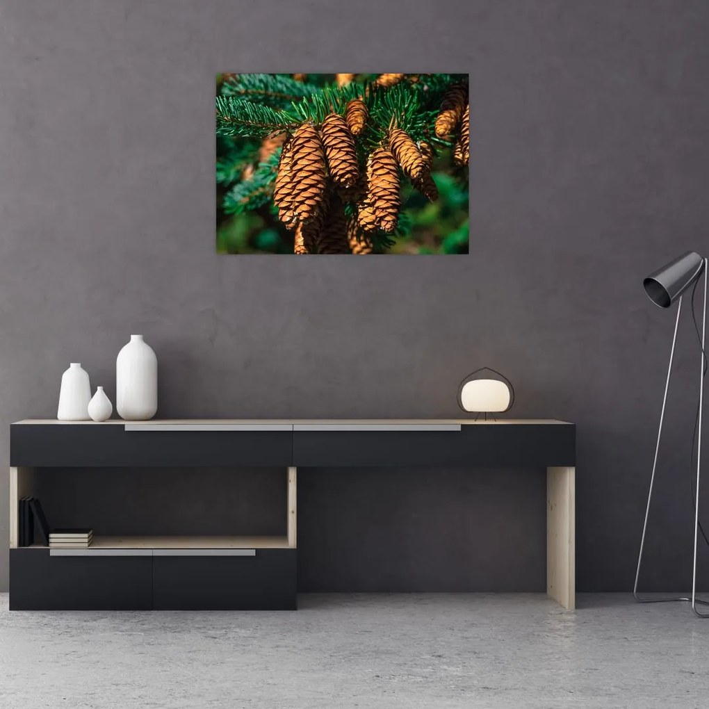 Tablou pe sticlă cu con de brad (70x50 cm)