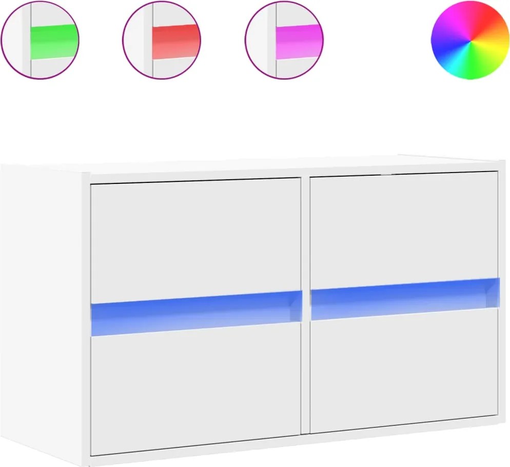 vidaXL Comodă TV de perete cu lumini LED, alb, 80x31x45 cm
