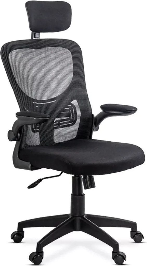 Scaun de birou AERO, brate rabatabile, Mesh + Textil, Negru