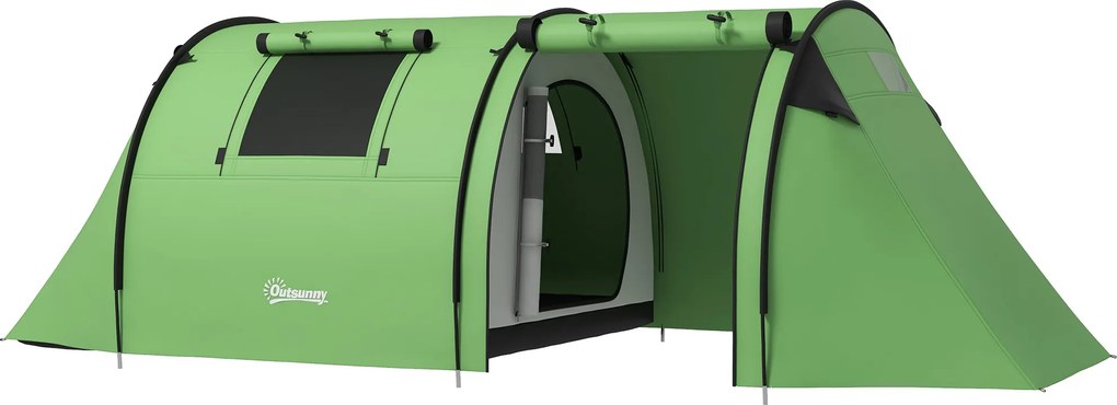 Outsunny Cort de camping pentru 3-4 persoane, stabil, impermeabil, cort familial cu dormitor și zonă de zi, rezistență la apă 3000 mm, Verde închis | Aosom Romania