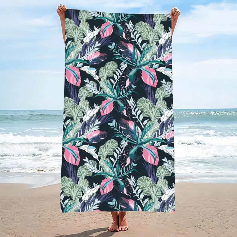 Prosop plaja NIGHT BLOSSOM 100x180 cm negru, 100% microfibra