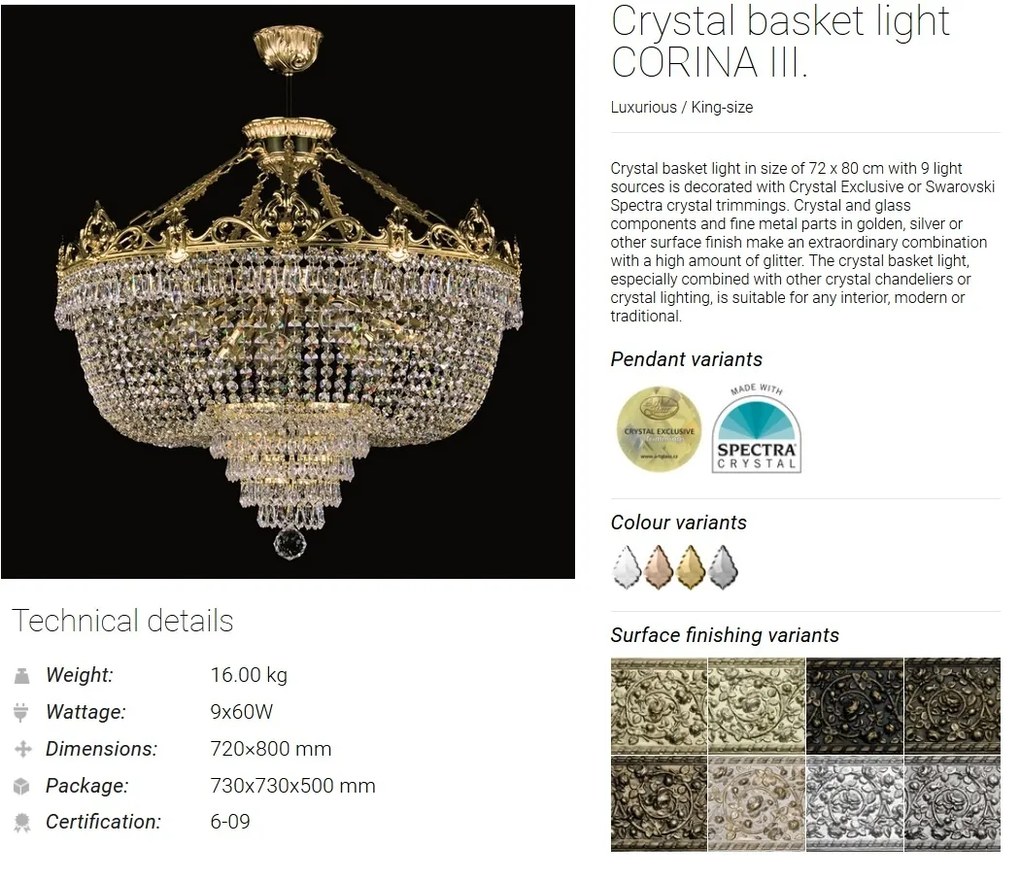 Lustra XL design LUX Cristal Bohemia Exclusive CORINA III. CE