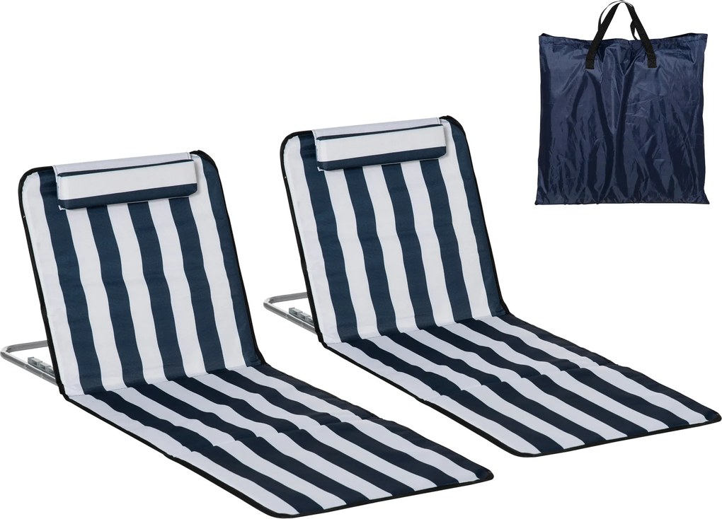 Outsunny Șezlong pliabil cu pernă șezlong de grădină cu spătar reglabil în 5 poziții geantă de transport Albastru | Aosom Romania