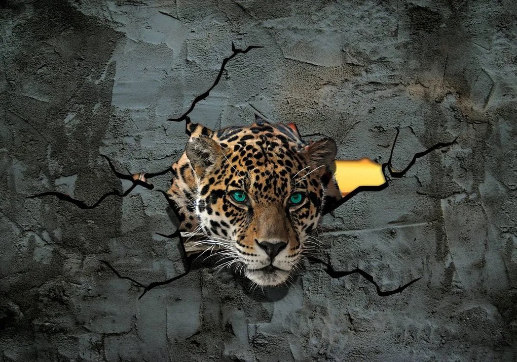 Fototapet - Jaguar după zid (254x184 cm)