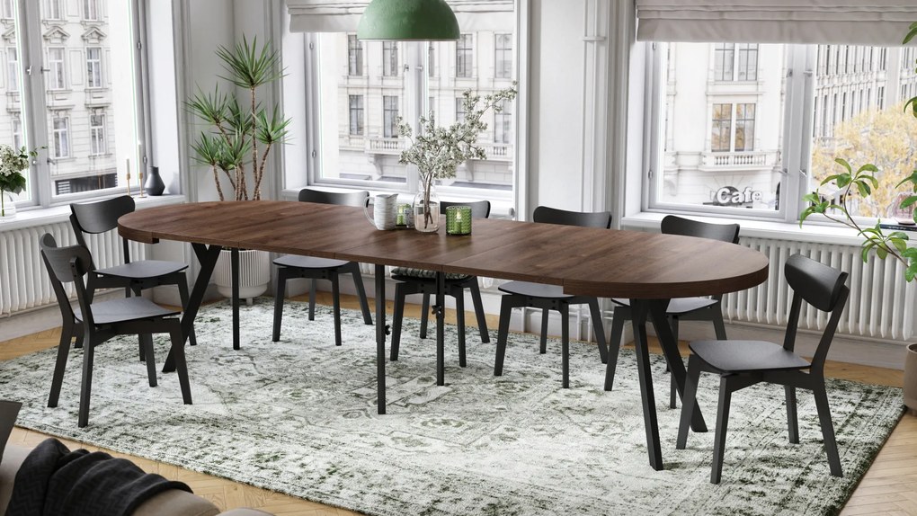 Mazzoni EXPANSO Stejar Maro/picioare negre - MASĂ MARE ROTUNDĂ Ø110 EXTENSIBILĂ PÂNĂ LA 310 cm CU PICIOARE Y LOFT/INDUSTRIALĂ